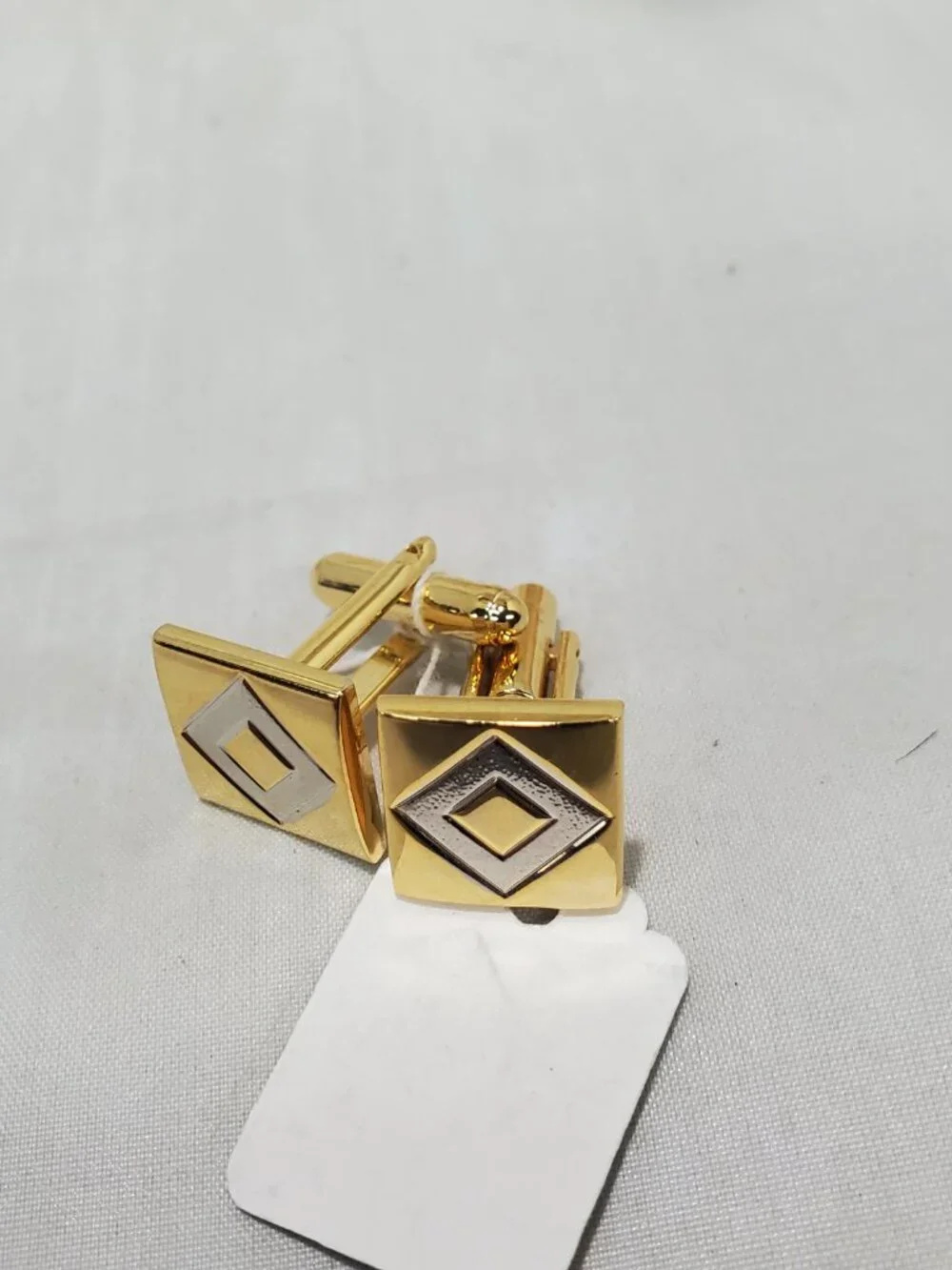 Vintage Gold & Silver-Tone Geometric 3-Piece Cufflink and Tie Clip Set